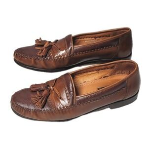 Brass Boot Size 10 Brown Leather Tassel Loafer Moccasin Dress Shoes SPAIN